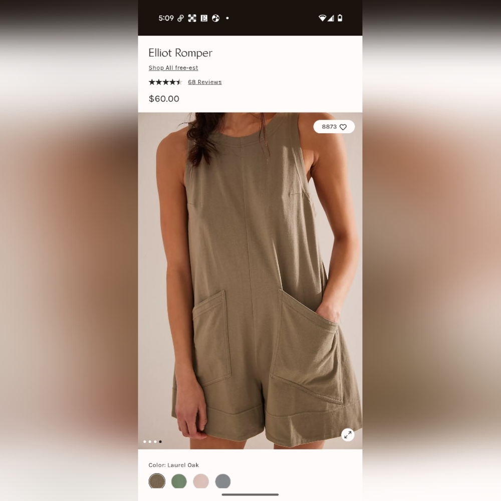 NWOT Free People Elliot Romper in Laurel Oak L